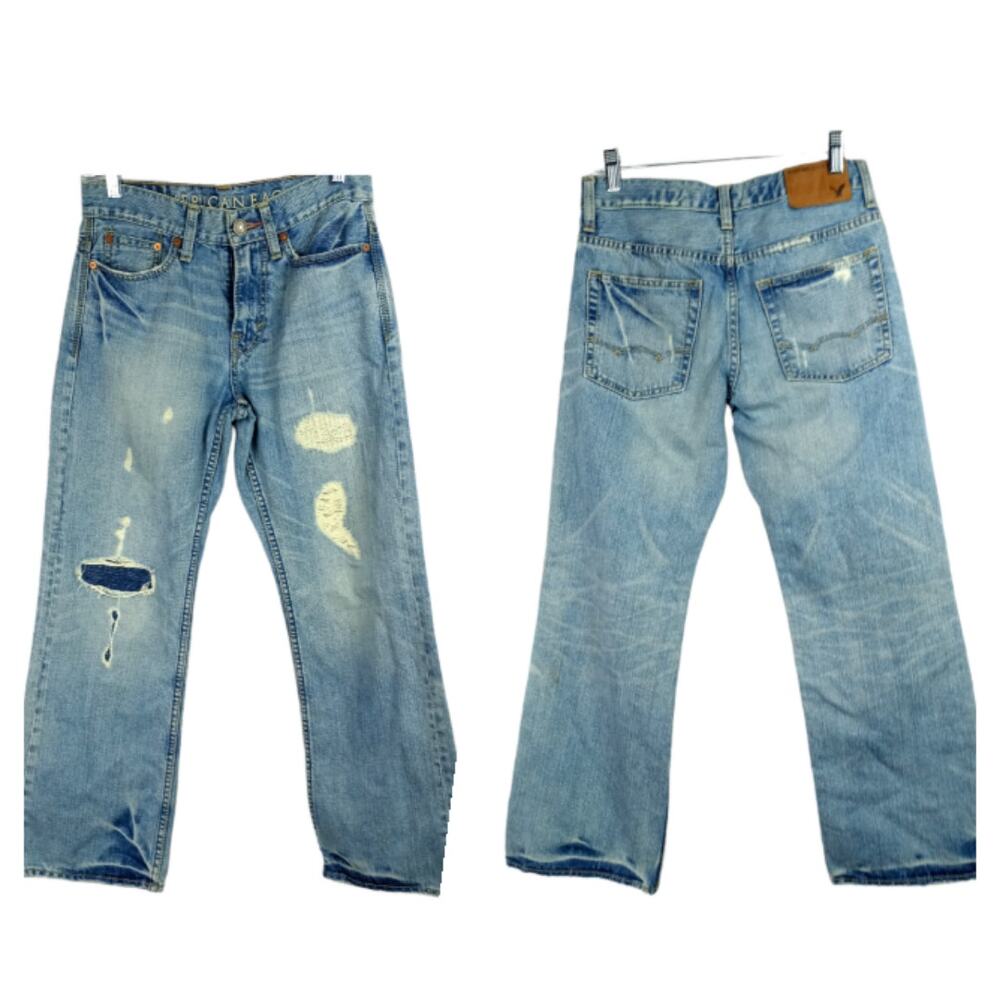 AMERICAN EAGLE~ Distressed Destroyed Patched Bootcut Jeans ~26 X 28